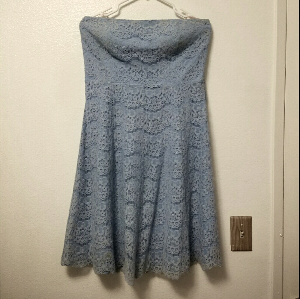 👗 Forever 21 Blue Strapless Floral Lace Dress Size Large